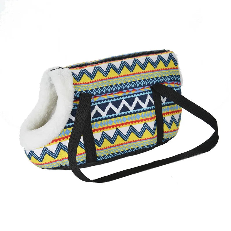 Geometric Stripe plush-lined pet carrier