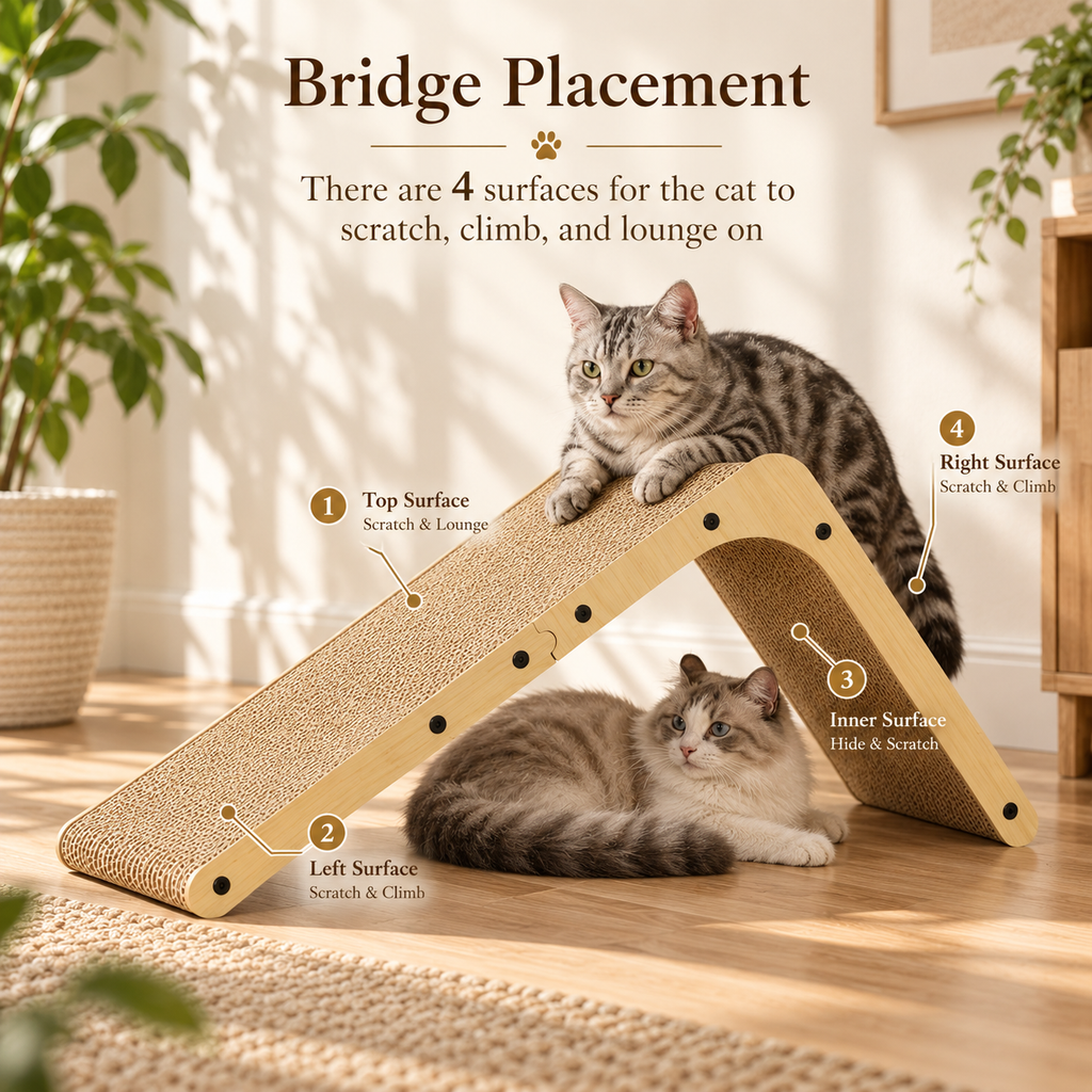 L-Shaped Wood & Cardboard Cat Scratcher
