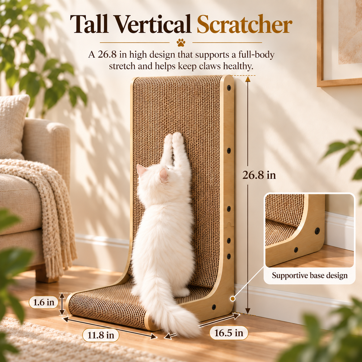 L-Shaped Wood & Cardboard Cat Scratcher