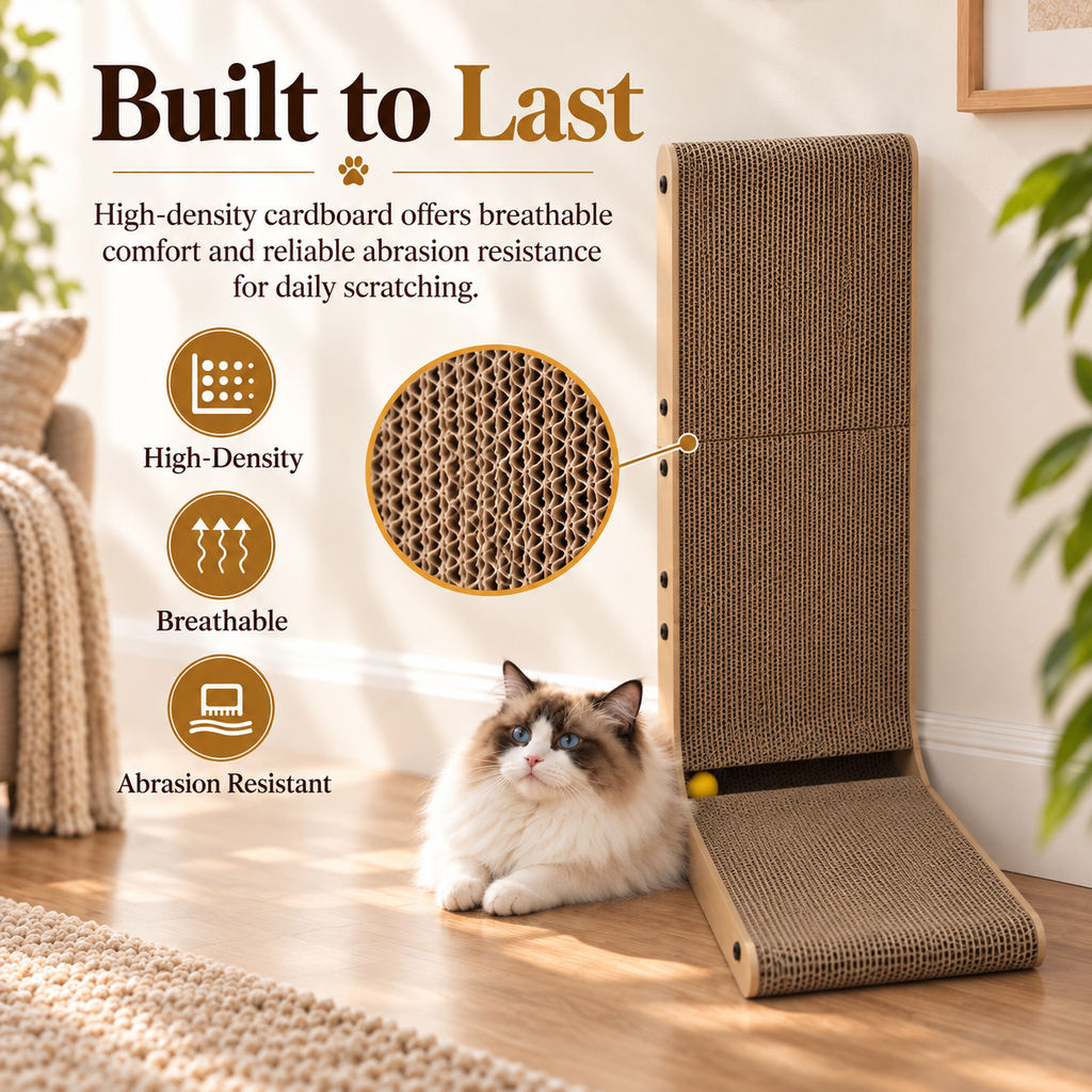 L-Shaped Wood & Cardboard Cat Scratcher