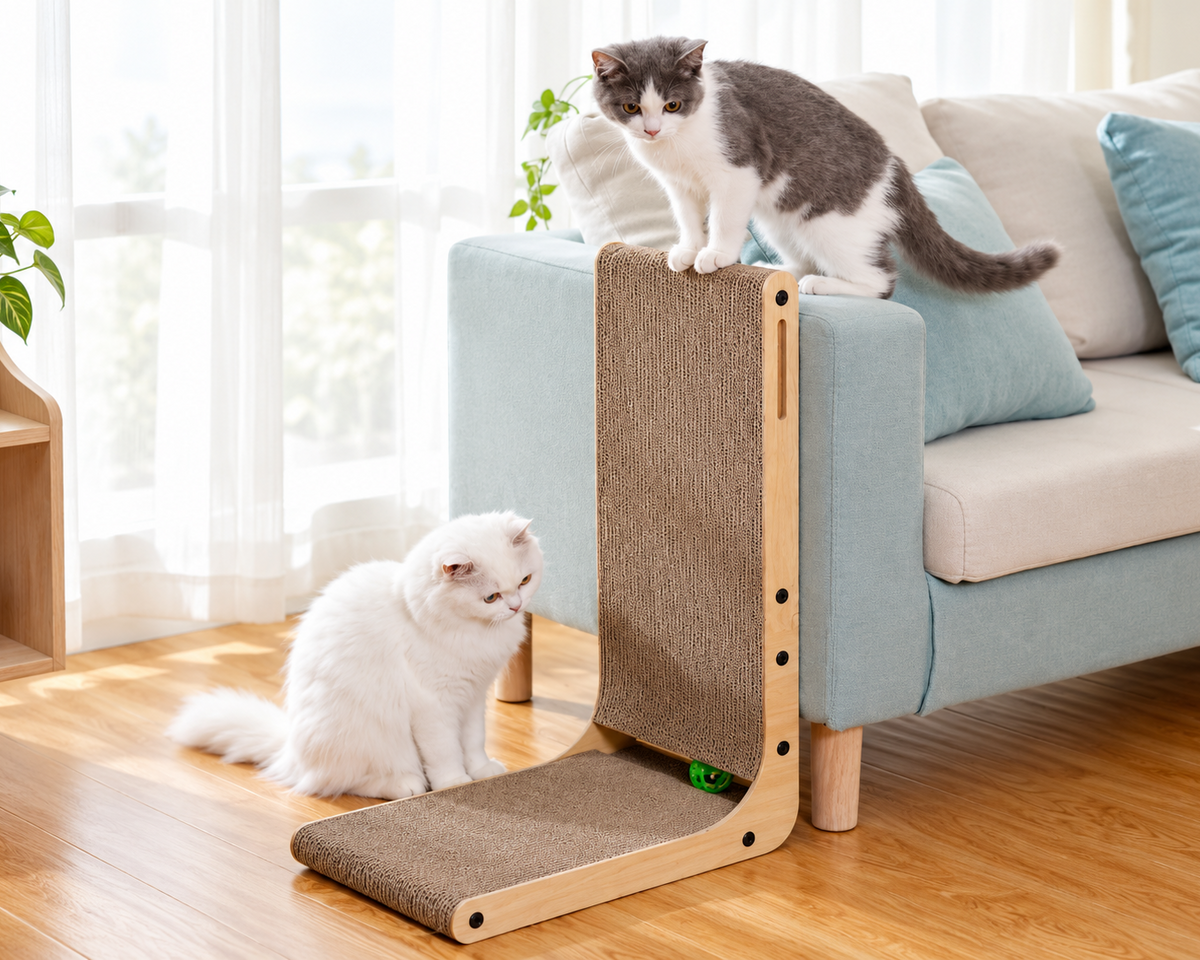 A relaxed dog and cat resting together on a cushion at home