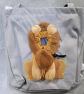 Available gray lion-detail cat carry tote
