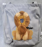 Available gray lion-detail cat carry tote