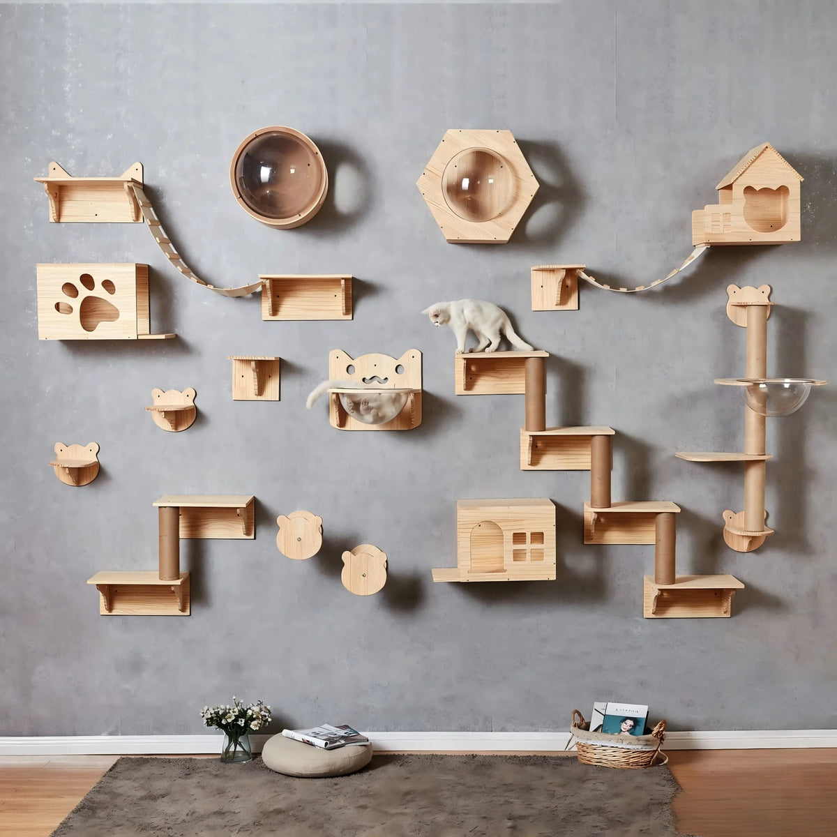 Natural Wood Cat Wall Furniture