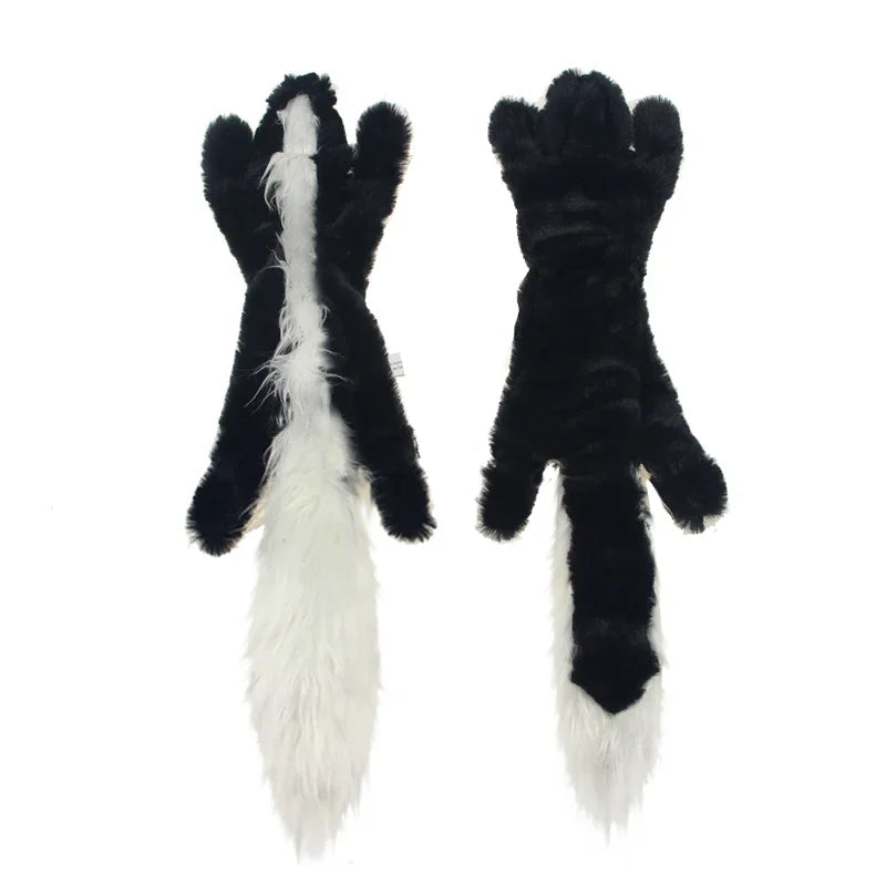 Black and white skunk stuffing-free squeaky dog toy