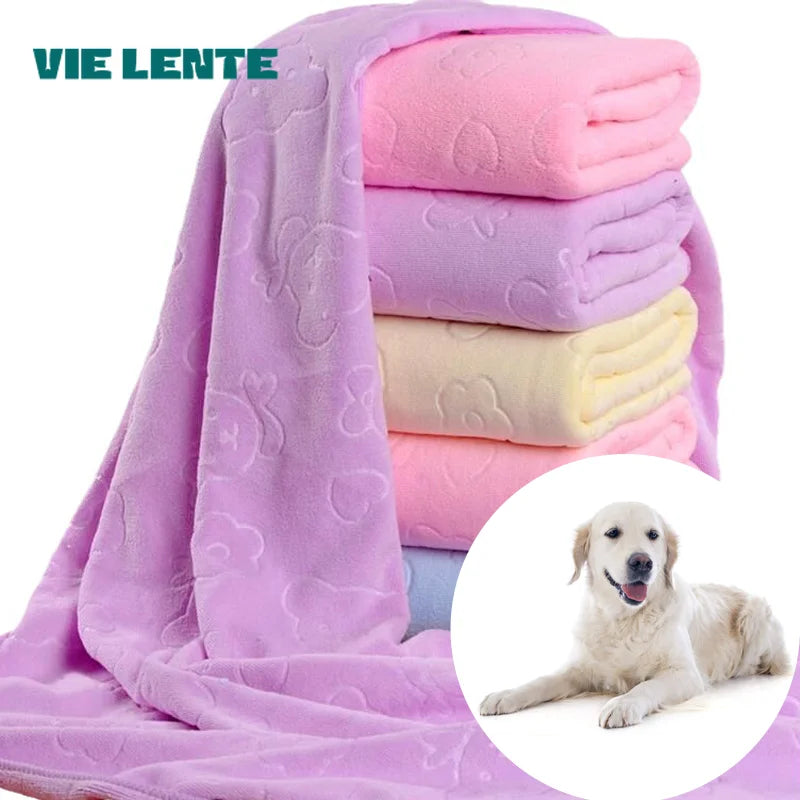 Embossed paw-and-bone pet bath towel