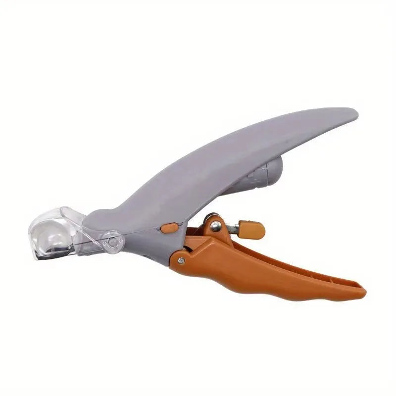 Side view of gray and orange pet nail clipper