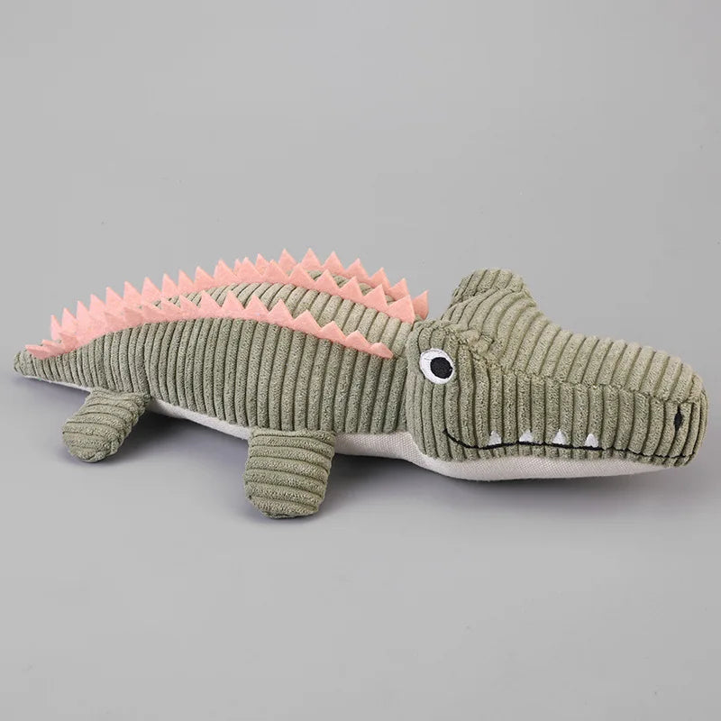 Gray corduroy crocodile squeaky dog toy