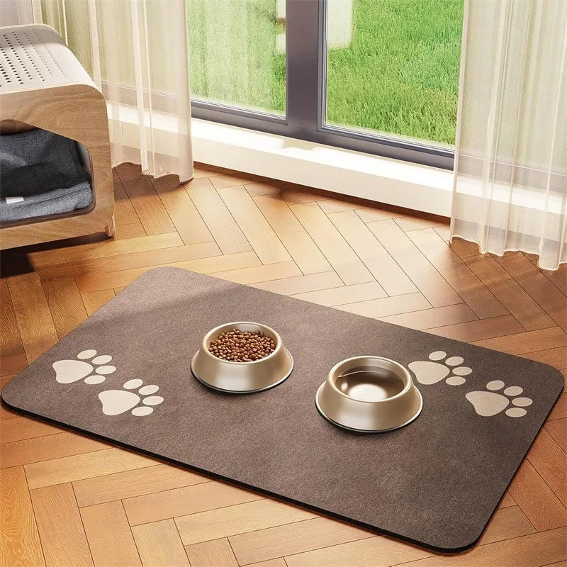 Brown Paw and Bone quick-dry pet feeding mat