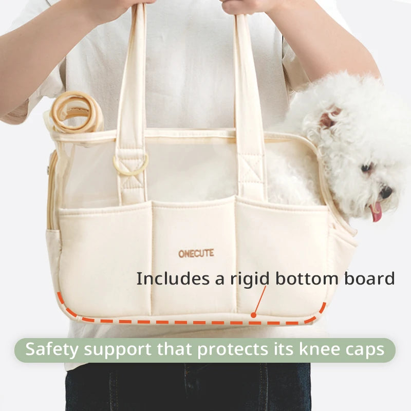 Rigid bottom board inside the pet tote