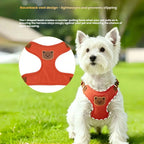Red bear-detail mesh harness on a small dog
