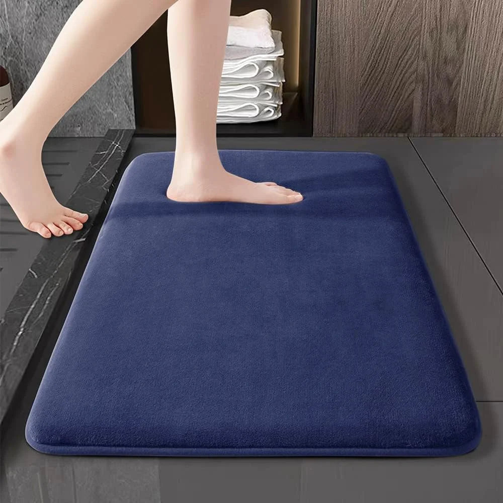 Blue rectangular memory-foam bath mat