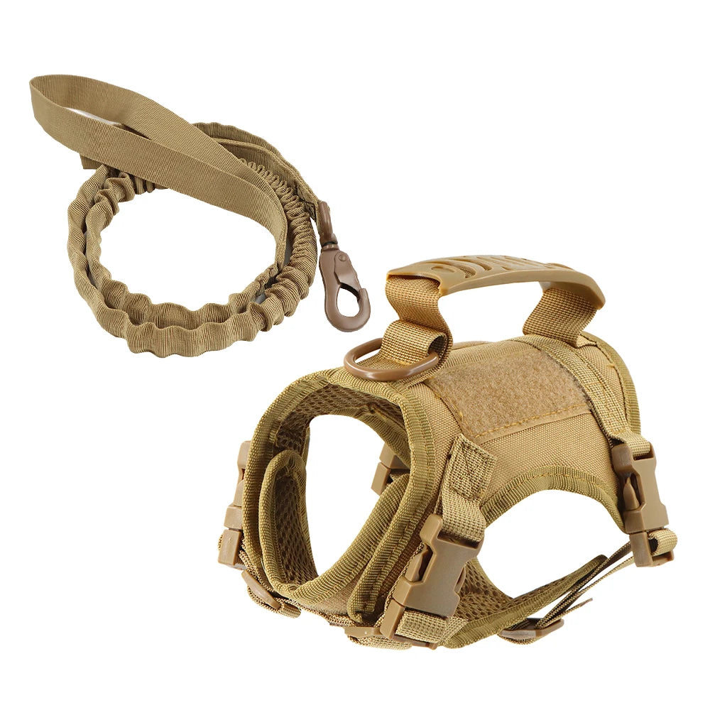Brown tactical harness and leash set on white