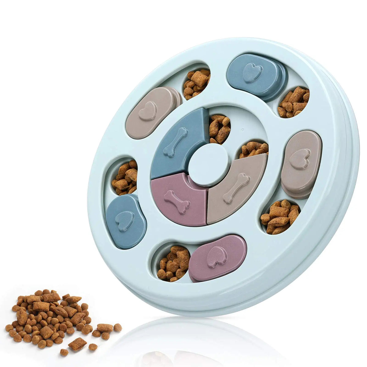 Blue round sliding dog treat puzzle