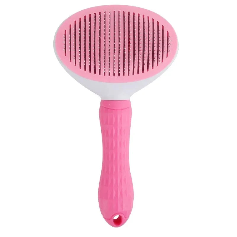 Pink self-cleaning slicker brush