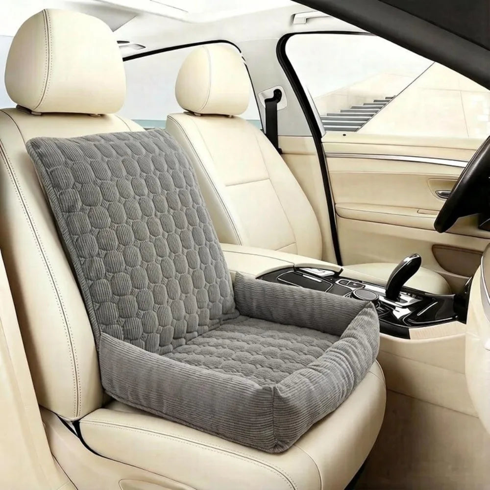 Dark gray padded single-seat pet car bed