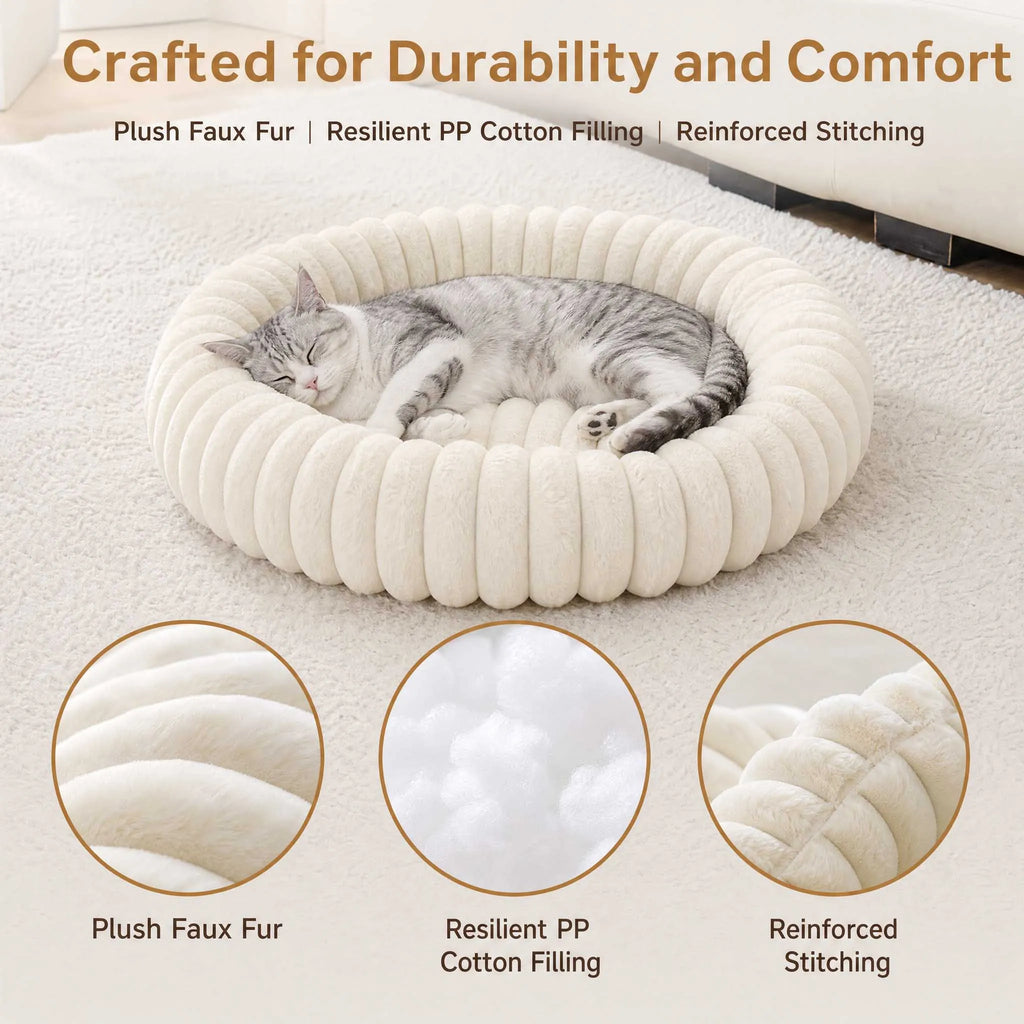 Ribbed Plush Donut Pet Bed