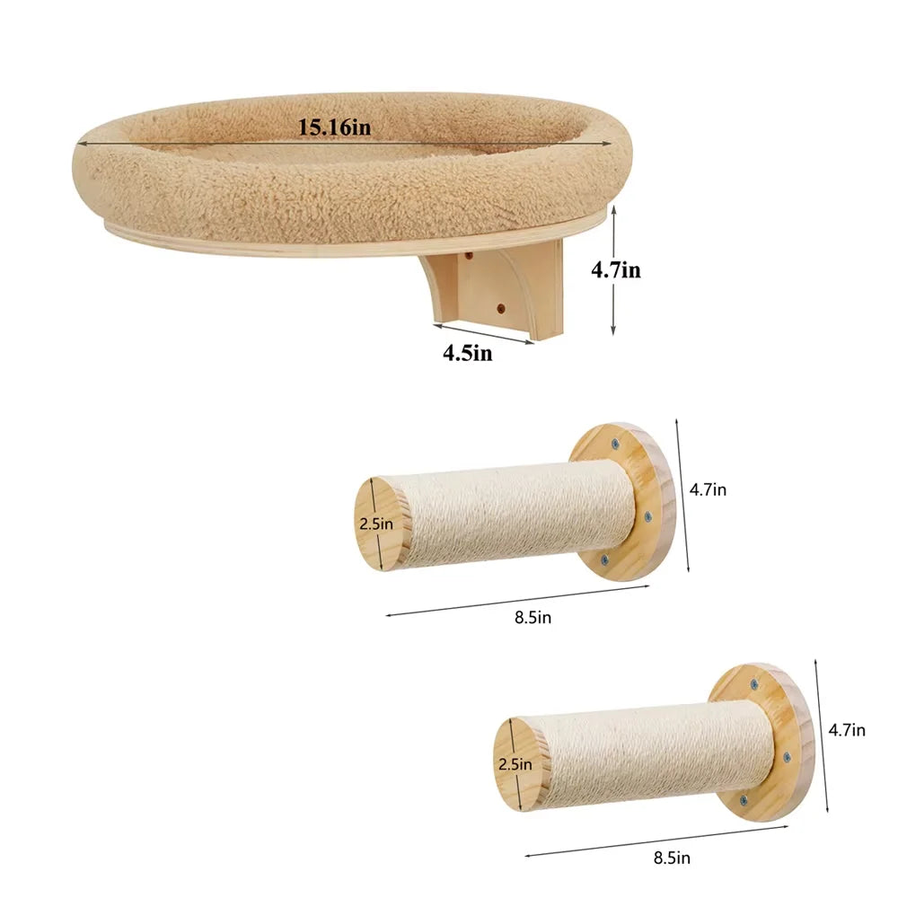 Wall-mounted cat hammock with two sisal scratching posts