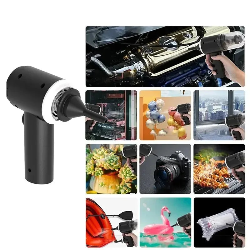 Handheld vacuum use examples across home and car surfaces