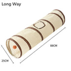 Beige and brown straight cat tunnel measuring 88 by 25 cm