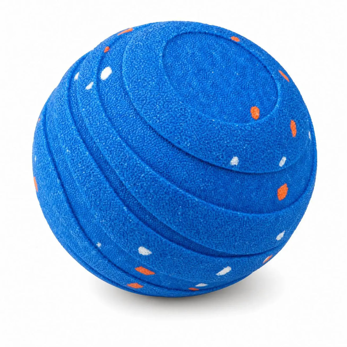 Blue felt-covered rolling ball