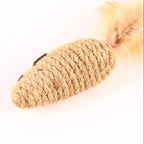Close view of a sisal-wrapped mouse toy