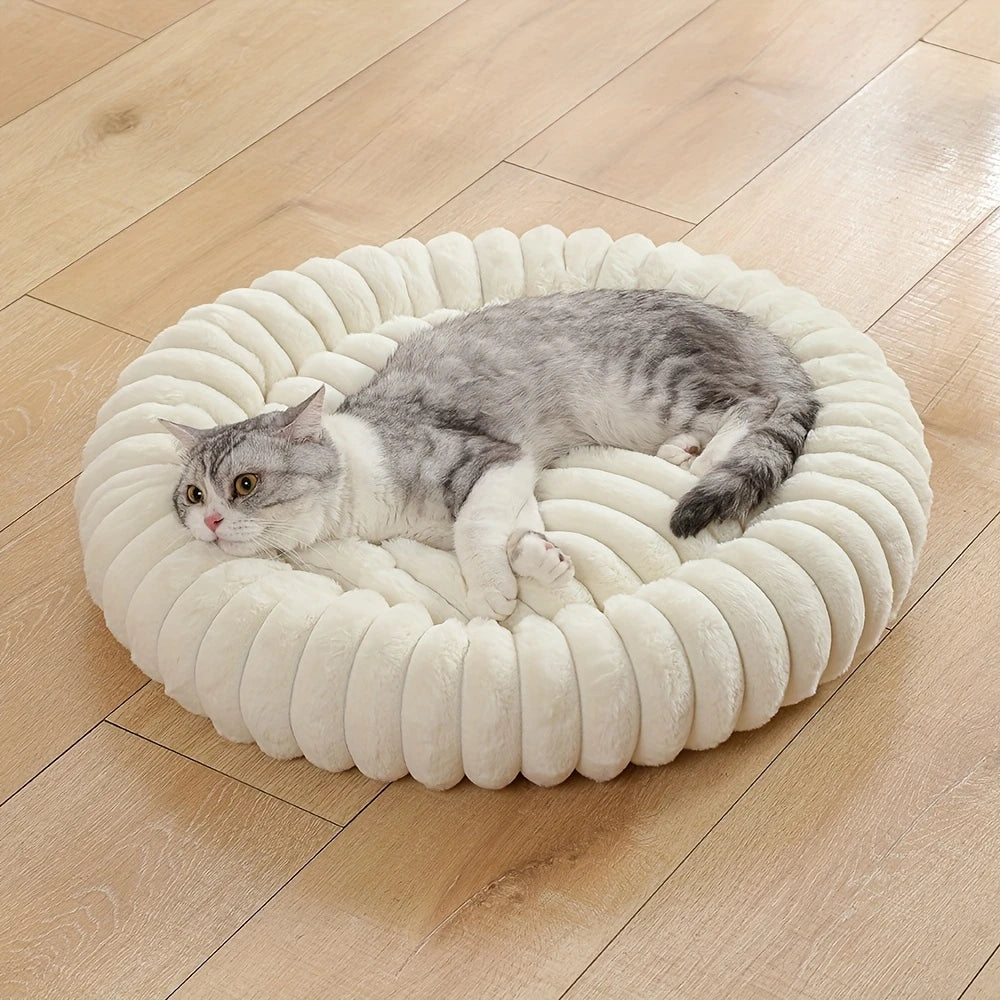 Ribbed Plush Donut Pet Bed
