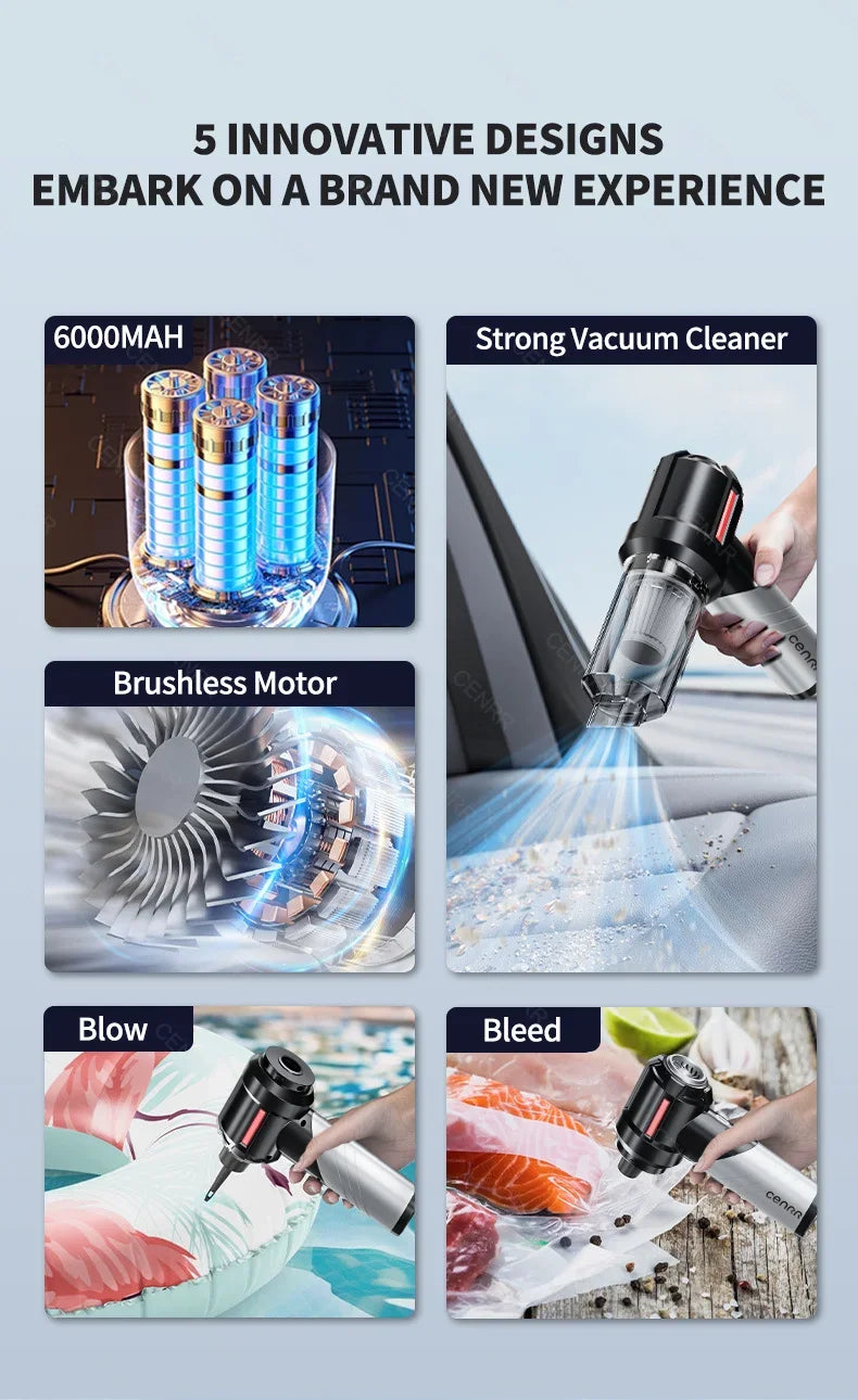 Compact vacuum removing crumbs from a narrow gap
