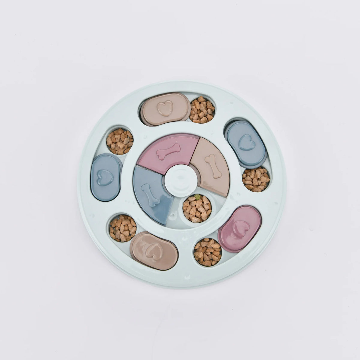 Round sliding dog treat puzzle top view