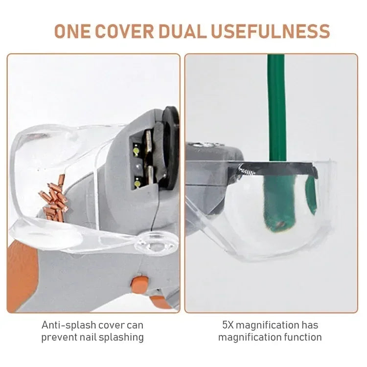 Clear guard shown as nail catcher and magnifier