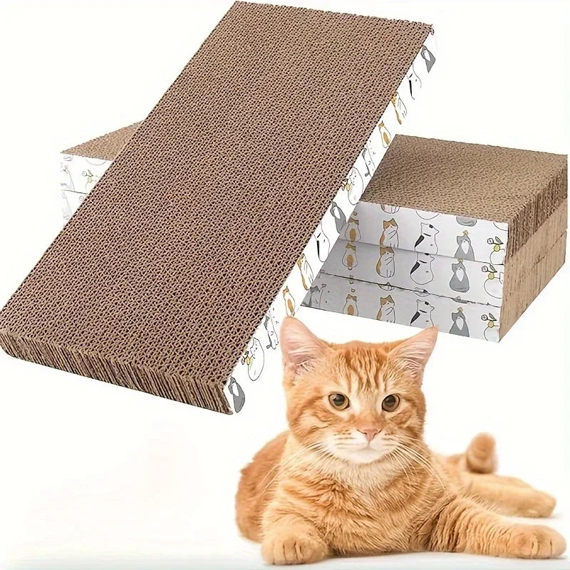 Cat beside a wave-shaped cardboard scratcher