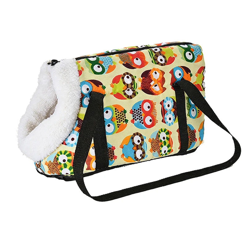 Owl Print plush-lined pet carrier
