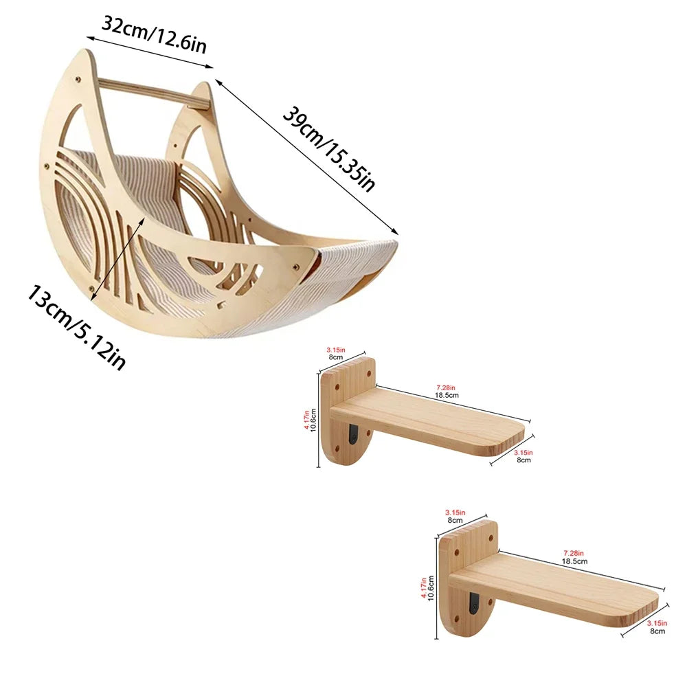 Moon-shaped cat wall hammock with three sisal steps