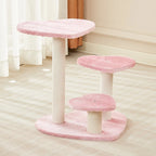 Pink three-level cat tree in a room