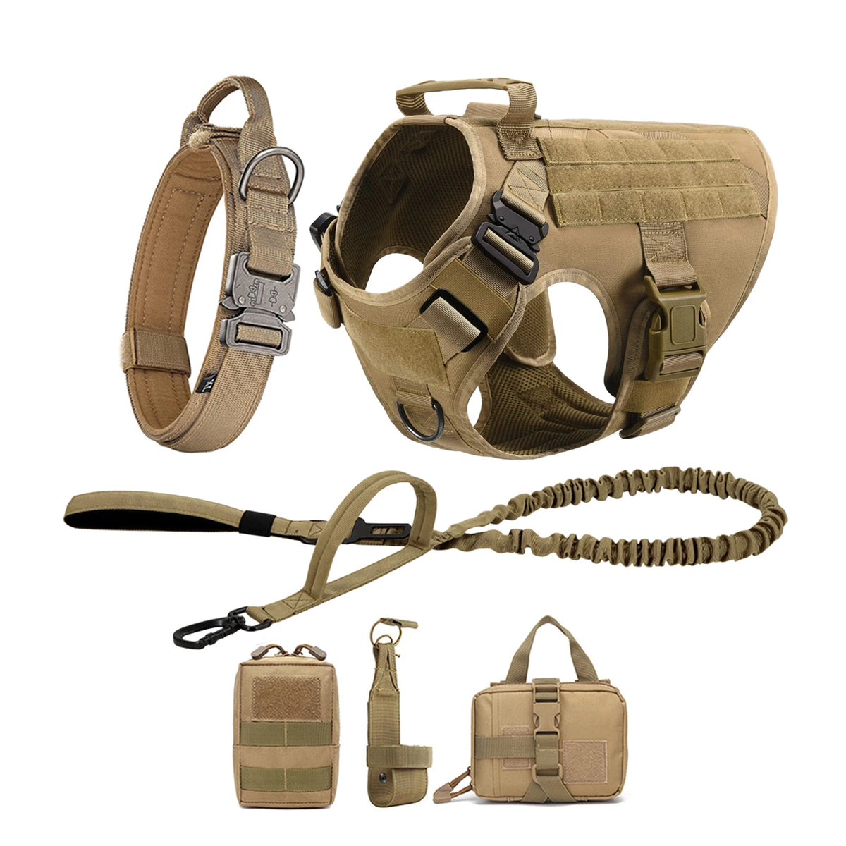 Brown Tactical Dog Harness & Walking Set