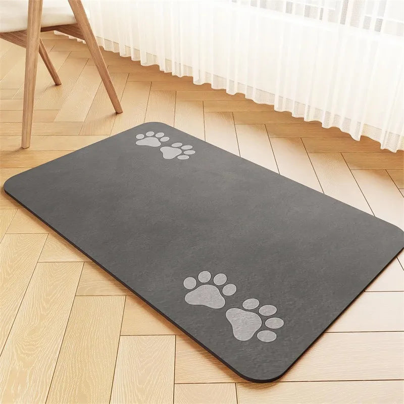 Dark Gray Paws quick-dry pet feeding mat