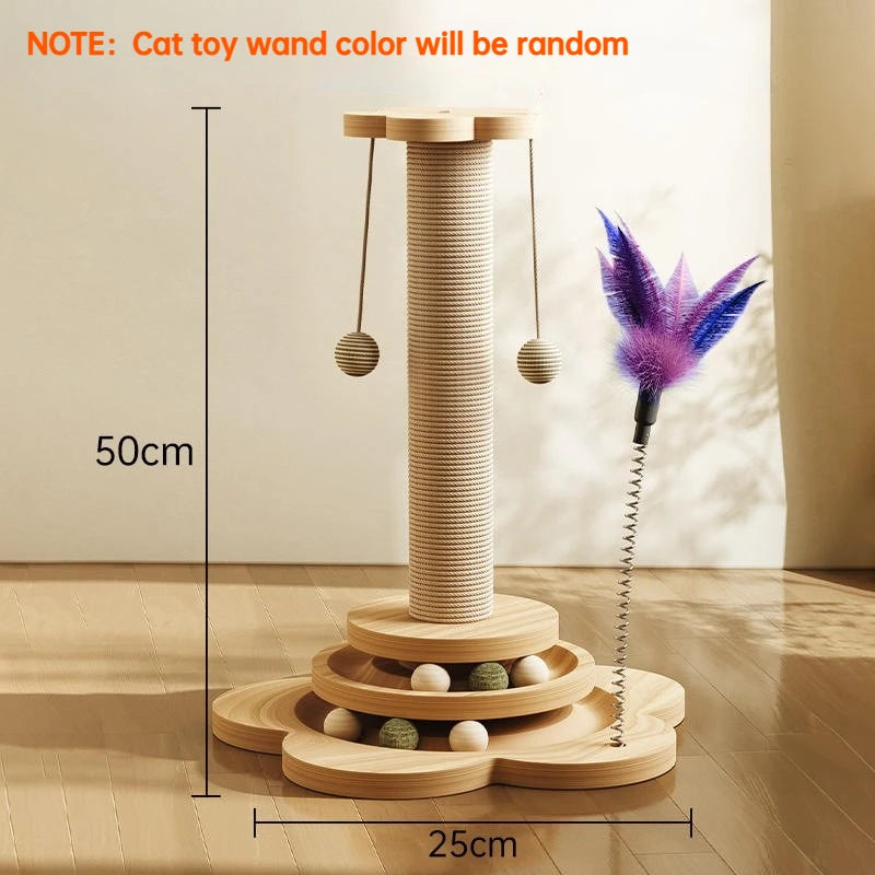 Wooden Activity Cat Scratcher with Ball Tracks - With Catnip Ball / 50 cm