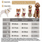 Dog harness size chart with neck and chest ranges