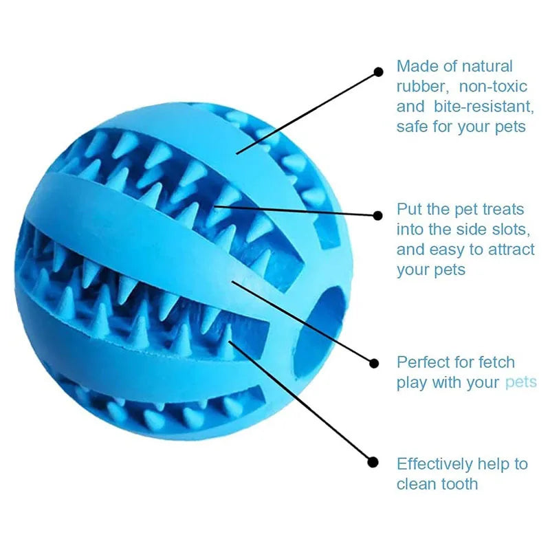 Blue rubber treat ball with molded treat slots