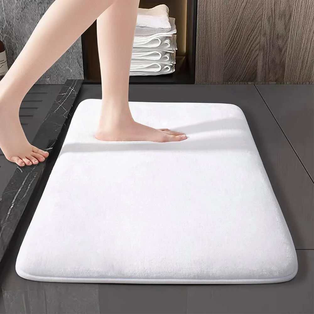White rectangular memory-foam bath mat