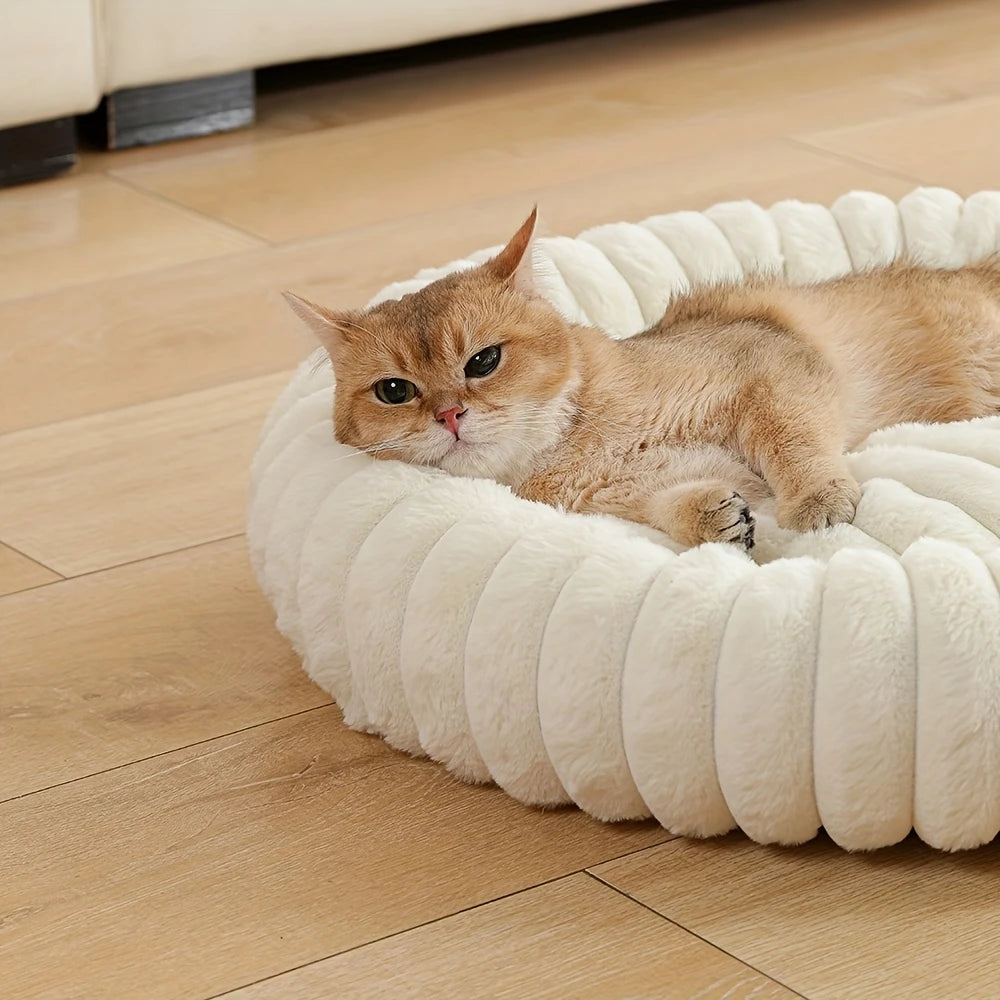 Ribbed Plush Donut Pet Bed