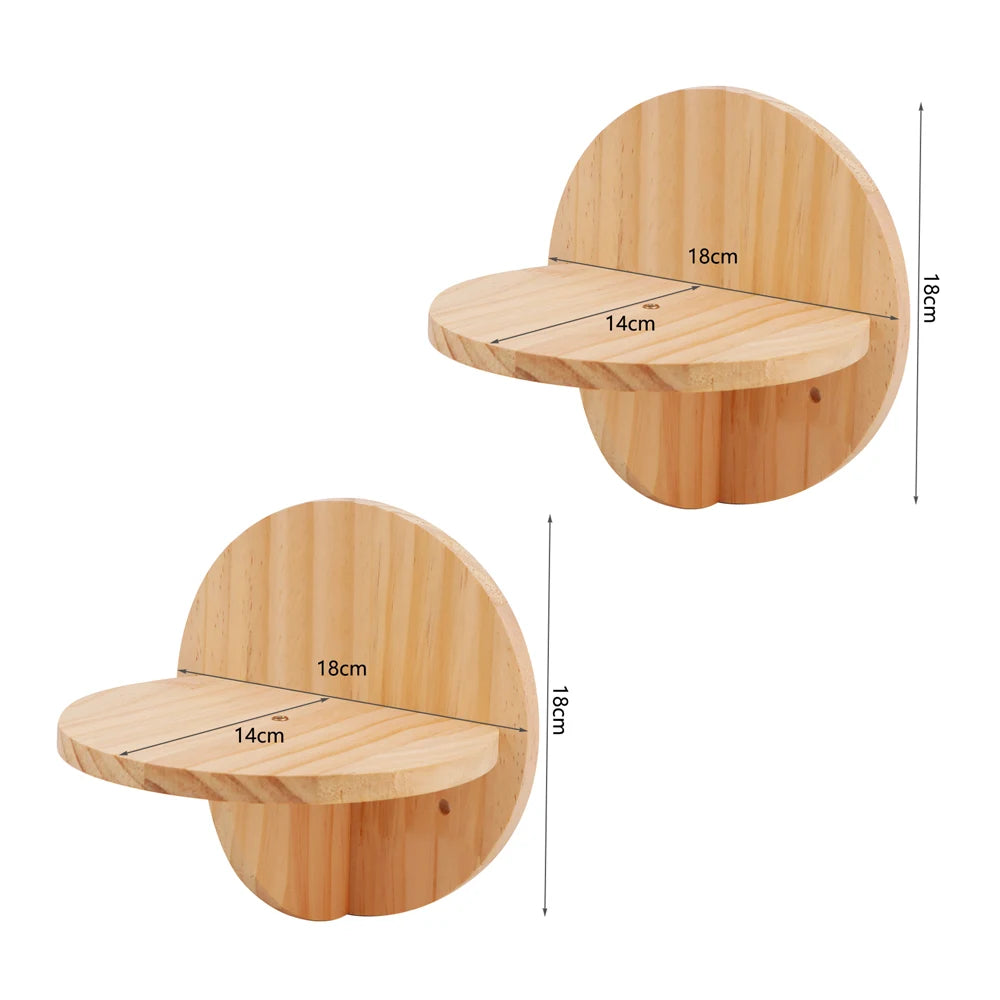 Natural Wood Cat Wall Furniture — 2 Round Corner Steps