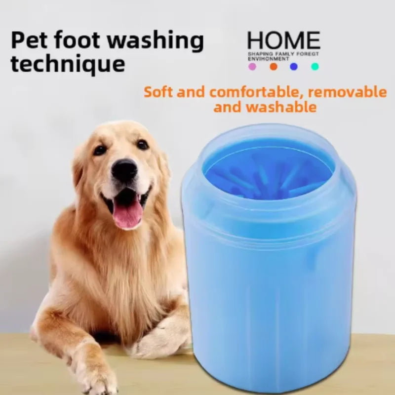 Blue dog paw cleaner cup with removable silicone insert
