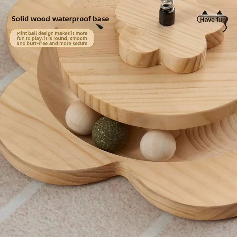 Wooden Activity Cat Scratcher with Ball Tracks