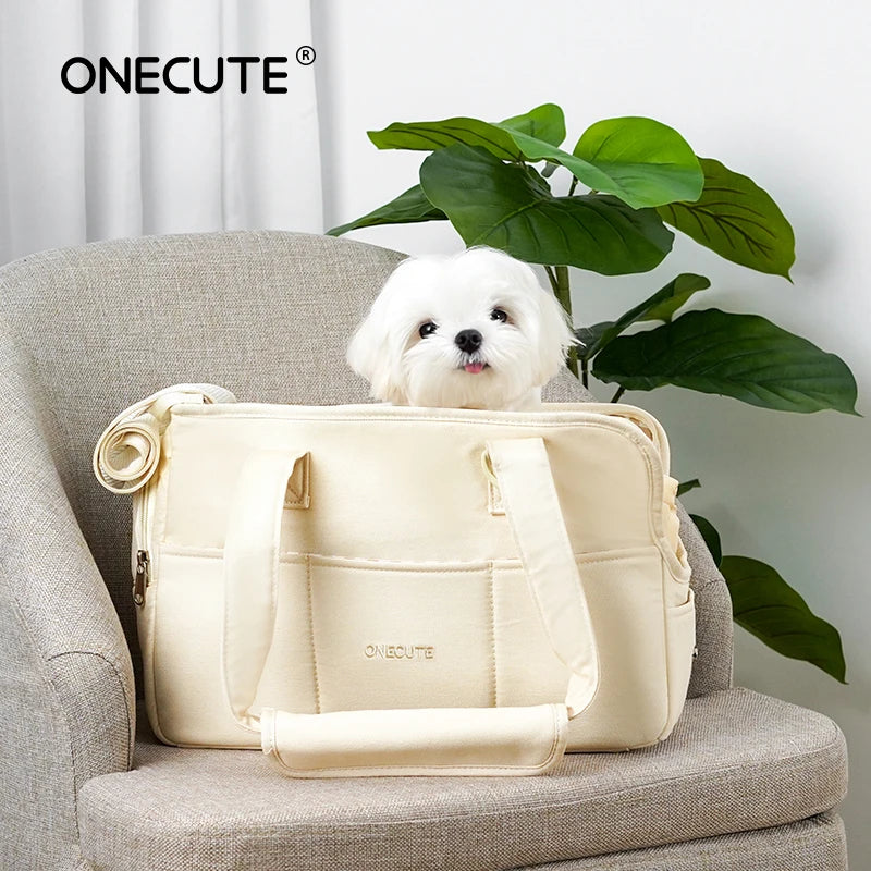Gray cotton pet carrier tote product view