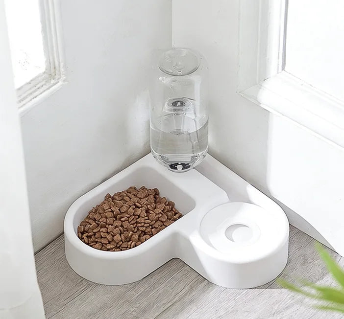White feeding station placed in a room corner