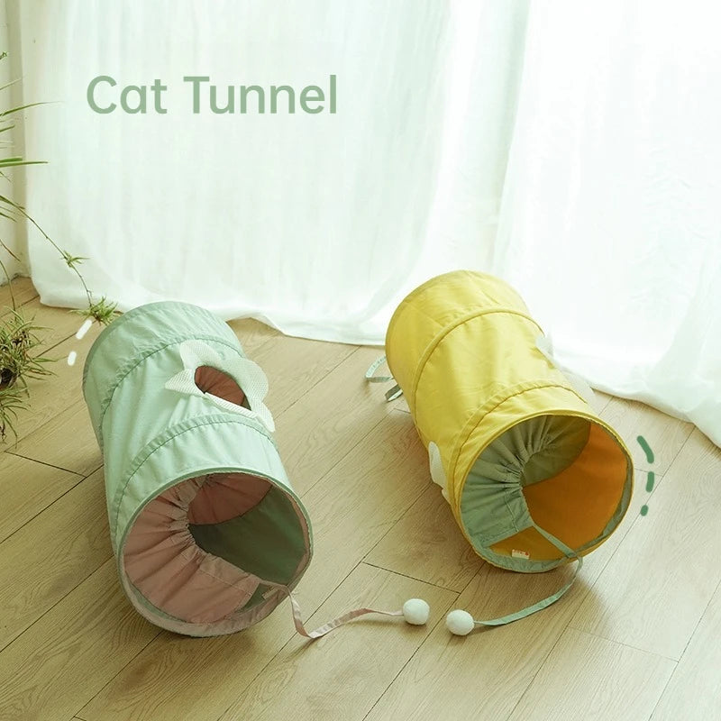 Green and yellow spiral cat tunnels with bell balls
