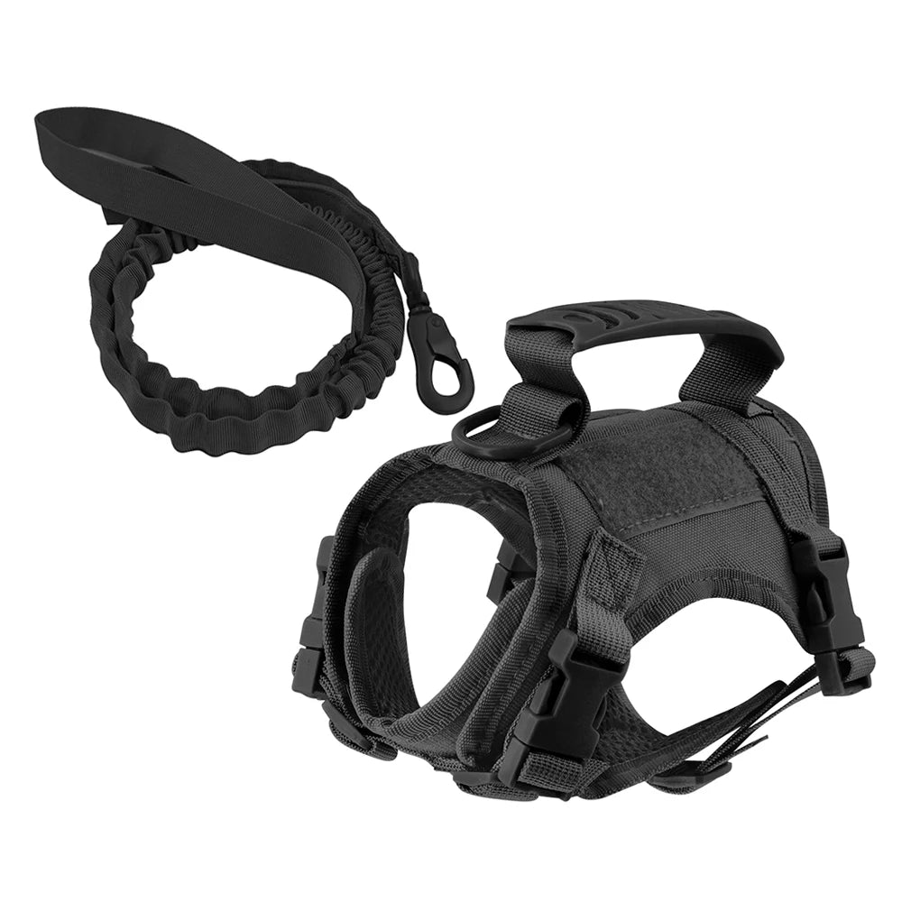 Black tactical harness and leash set on white