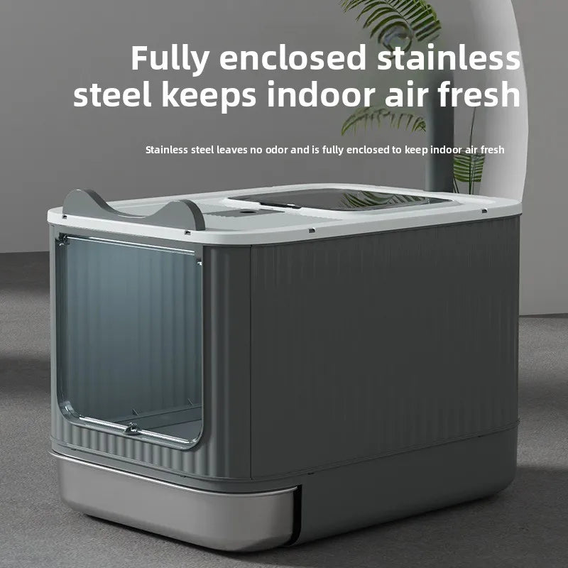 Enclosed litter box with front and top openings