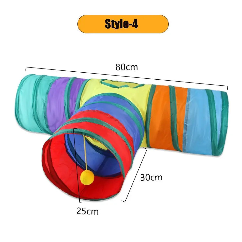Rainbow T-shaped cat tunnel measuring 80 by 30 cm
